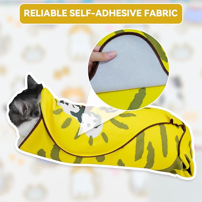 BFNN Cat Grooming Wrap for Cutting Nails, 27.6" Anti-Escape Calming Cat Swaddle Wrap for Medicine, Nail Clipping, Teeth Brushing, Ear Cleaning, Self-Adherent Burrito Restraint, (Tiger Print, L)