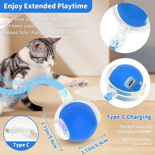 Interactive Cat Toys for Indoor Cats Smart Automatic Ball Rolling for Bored Kitten Pet Upgraded Speedy Moving Chase Dogs Toy Valentine's Day Gift Blue Dragonfly