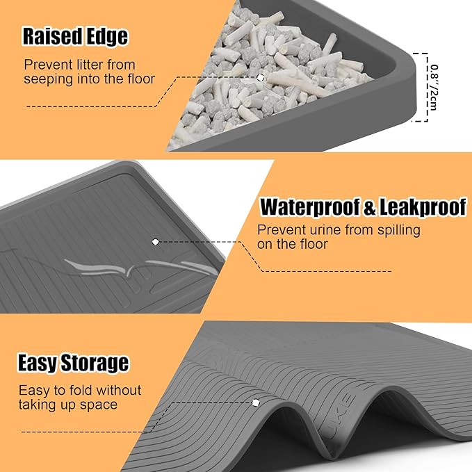 Silicone Cat Litter Mat, 50" x 36" Extra Large Litter Trapping Mat for Litter Box, Leak-Proof, Non-Slip, Kitty Litter Mats with Soft Texture for Floor, Keeping The Floor Clean (Dark Grey)