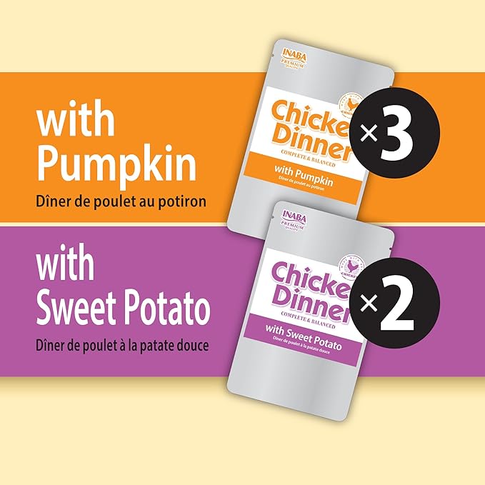 INABA Chicken Dinner for Dogs, Soft Pate Wet Dog Food, Complete & Balanced, 2.4 oz. Pouch, 15 Pouches, Pumpkin & Sweet Potato Variety