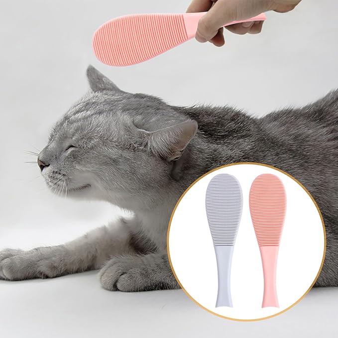 Luxshiny 2pcs Cat Tongue Comb Fish Shape Pet Slicker Brush with Soft Barbs for Hair Removal, Grooming Massage Comb for Cats, Blue and Pink, Suitable for Shedding and Fur Care