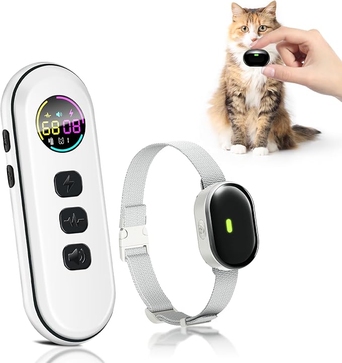 Ultra-Small Cat Training Collar, Ultra-Light & Thin Cat Shock Collar with 1300ft Remote, 198-Level Precise Control, Designed for Cats & Small Dogs, Waterproof, Rechargeable (White)