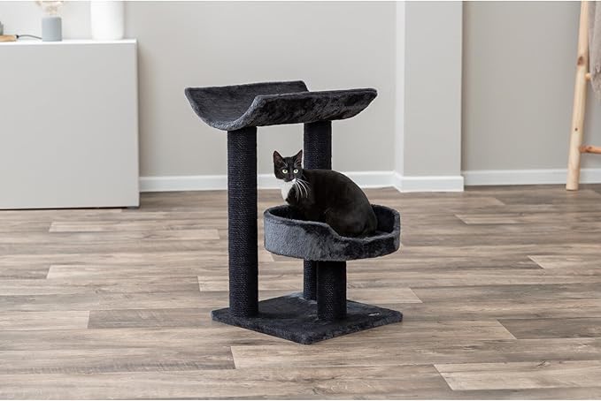 Trixie Isaba Scratching Post – Cat Tower with Jute Posts, Hammock, Condo & Soft Bed – Indoor Cat Furniture for Scratching & Climbing – Black/White, 14.2" x 14.2" x 24.4"