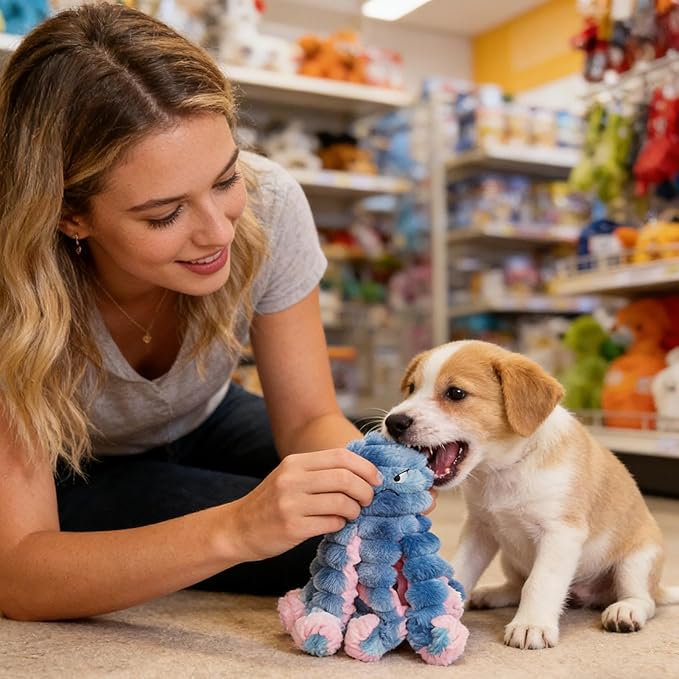 Puppy Toys | Octopus Shape Chew Resistant Plush Squeaker Puppy Chew Toy with Squeaker for Small Breed Indoor Outdoor Park Walking