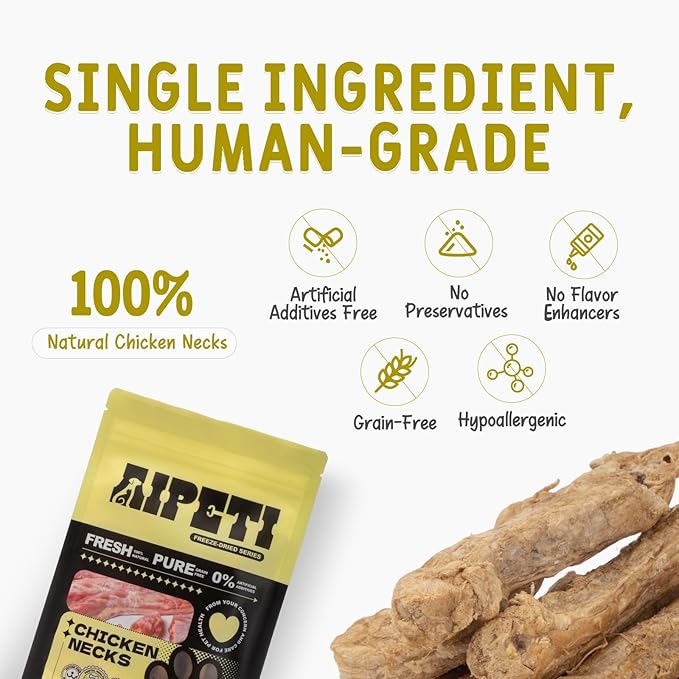 Freeze Dried Chicken Necks Dogs & Cats Treats 100g, Single Ingredient, Premium Quality High Protein Training Treats, Grain Free, Gluten Free, Filler Free, Supports Bone, Teeth & Joint Strength