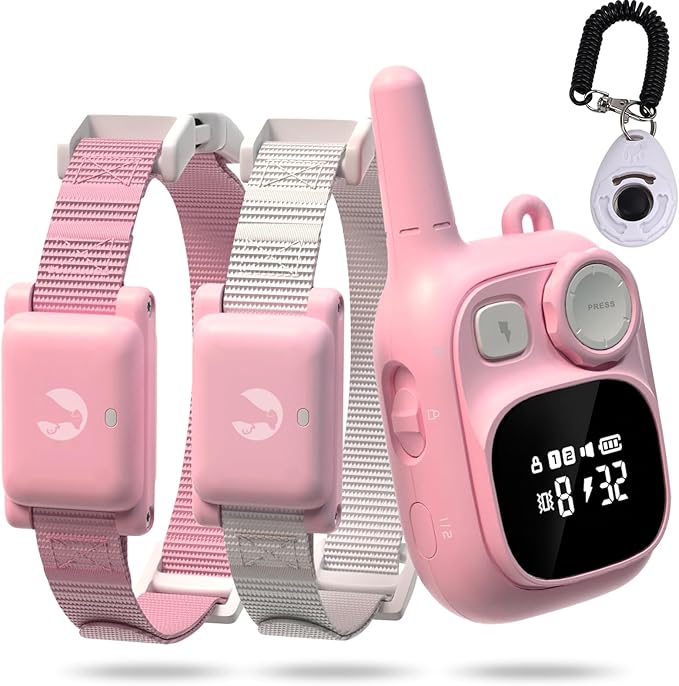 Training Collar Dogs, 1 Remote 1800FT Control 2 Collars, Cat Shock Collars Rechargeable, Pink Electric Collar for 5-120 lbs Small Medium Large Breed Dogs, Adjustable, Waterproof, Vibration