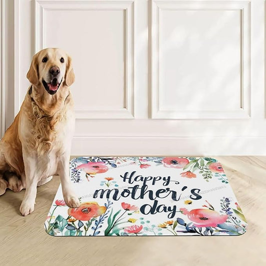 Dog Food Mats for Floors Absorbent Pet Cat Food Mat Happy Mother's Day Floral Gift Mom Ee Non Slip Dogs Bowl Mats for Water Dog Placemats Feeding Mat Pet Supplies 18X12In
