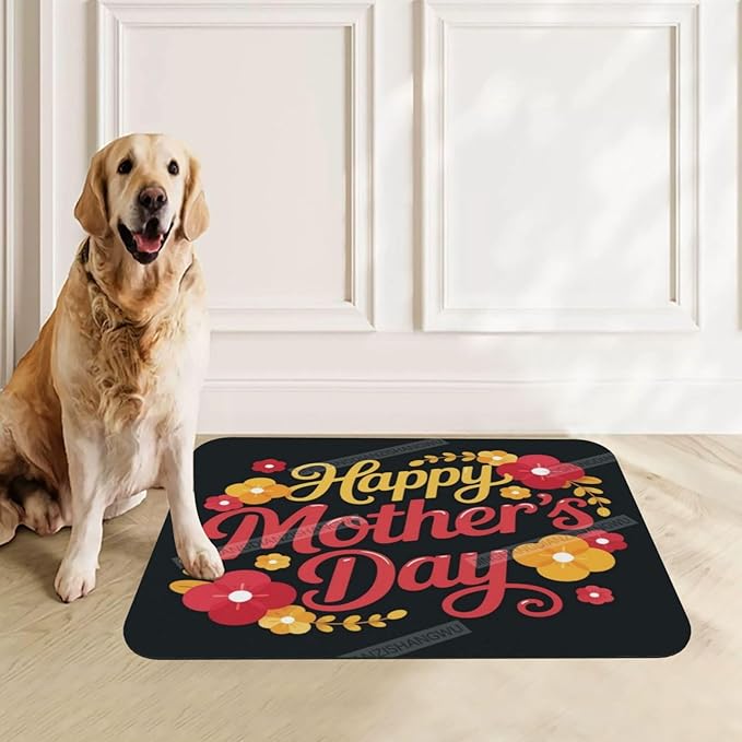 Dog Food Mats for Floors Absorbent Pet Cat Food Mat Happy Mother's Day Floral Gift Mom Ex Non Slip Dogs Bowl Mats for Water Dog Placemats Feeding Mat Pet Supplies 18X12In