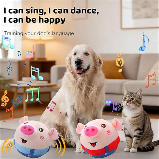 Interactive Dog Toys,Active Moving Pet Plush Toy with Recording and Music Modes, Jumping Squeaky Song shaking Interactive Dog Ball,Rechargeable Dog Toys to Keep Them Busy, Plush Pet Toy(Smile Red Pig)