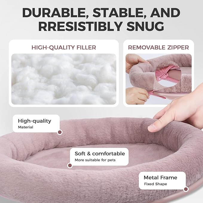 Rotating Cat Desk Bed for Remote Workers, Home Office Staff and Gamers ，Quality Soft Cat Bed, 360° Swivel, Removable Washable Cushion, Comfortable and Easy to Assemble, Supports up 40 lbs(Pink)