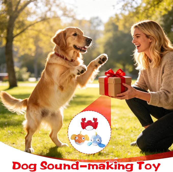 Squeak Dog Toys For Aggressive Chewers, Interactive Dog Toy Ball With Crinkle Paper, No Stuffing, Perfect For Medium Dogs, Large & Small Breeds (C-Yellow Fish)