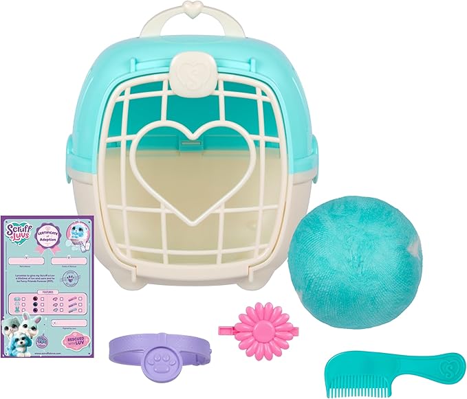 SCRUFFALUVS Blue Surprise Pet, Mystery Plush Toys, Stuffed Animals, Wash to Reveal 1 of 3 Rescue Surprise Toy Pets: Puppy, Bunny, or Kitty - Includes 8.7" Deluxe Carrier - Styles May Vary