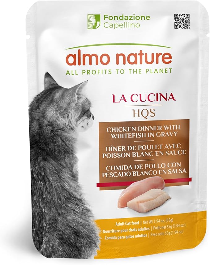 almo nature HQS La Cucina Wet Cat Food Chicken Dinner with Whitefish in Gravy - Grain-Free Cat Pouch, 1.94 oz (Pack of 12)