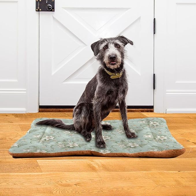 Dog Bed for Crate Washable Pet Sleep Pad, Floral Print Kennel Mat with Non-Slip Bottom, Soft Fluffy Supplies Pet for Dogs and Cats (24x18 inch)