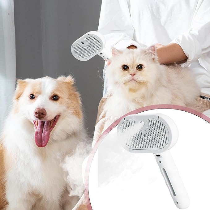 Cat Defur Comb, USB Rechargeable Pet Steaming Brush, 35ml Water Tank Spray Grooming Tool, Indoor Cat Dog Hair Removal Massage Comb, Pet Depilatory Cleaning Supply, for Pets Care Use