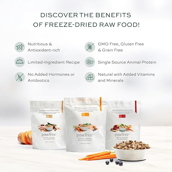 pawTree Freeze-Dried Raw Food for Dogs & Cats. Nutrient-Rich, All-Natural, Complete & Balanced Nutrition. Real Meat, Vegetables & Superfoods (Wild Alaskan Salmon & Beef)