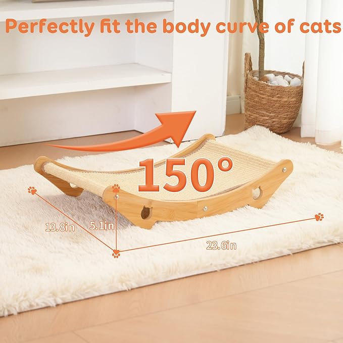 Sisal Cat Scratcher Bed for Natural Wood for Indoor Cats, Natural Sisal Mat Hammock for Kittens and Adult Cats,Extra-Larger Cat Scratching Post/Board/pad