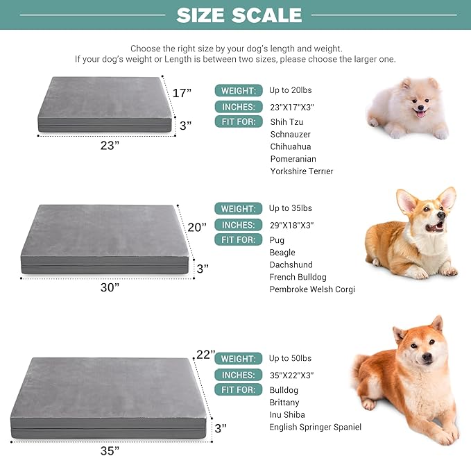 Waterproof Dog Bed Medium Size Dog, Orthopedic Washable Crate Pad 30 inch, Foam Pet Bed with Removable Cover Reversible, Outdoor Anti-Slip Kennel Pad 29"x18", Gray