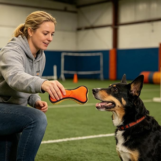 Dog Chew Bone - Dog Toys for Aggressive Chewers | Portable Design Squeaky Pet Supplies for Puppies Large Medium Small Breeds Indoor Outdoor Boredom Birthday Stocking Stuffer