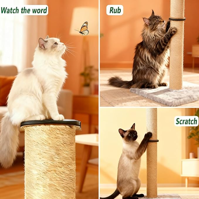 Big Cat Scratching Post for Large Cats, Cat Scratching Post Heavy Duty Posts Tower with Plush Perch, 33 Inch Tall Sisal Rope Cat Scratcher for Indoor Cats