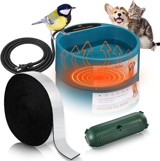Heated Water Bowl for Dog and Cat Outdoor Heated Bird Bath 74.4oz with Extension Cord Cover and Insulation Tape Wrap Pet Water Bowl Winter for Dog, Cat, Birds, Chickens(Green)