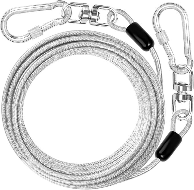 jenico Dog Tie Out Cable: 25ft Dog Lead for Yard - Heavy Duty Chain Leash Outside for Small Large Dogs Up to 500 lbs - Outdoor Dog Runner Tether