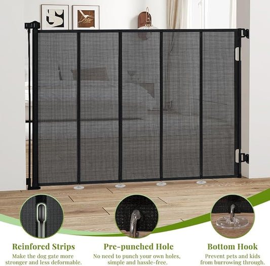 47" Extra Tall Retractable Baby Gates, Extends to 59" Wide, ExtraTall Retractable Safety Gate with Reinforced Strips, Retractable Tall Dog Gates for Doorways Mesh Baby Pet Gates Indoor, Black