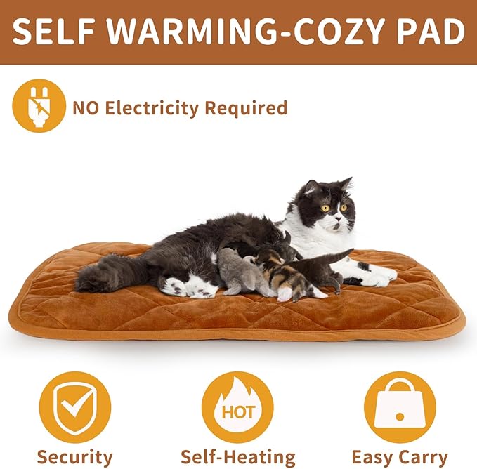 NAMOTEK Self-Warming Cat Bed Indoor/Outdoor Super Soft Self Heating Pet Mat Washable Thermal Pad for Cat & Dog 35x23 inch