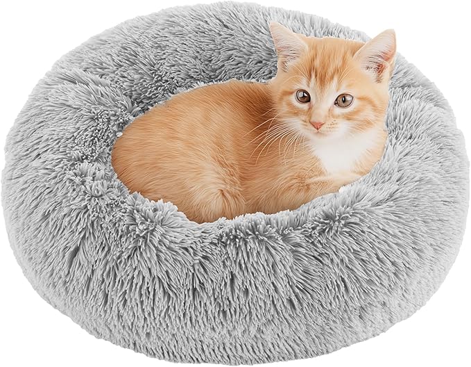 NEWBULIG 37.4x37.4 Inch Dog Bed Large Sized Dog, Donut Shape Cat Beds for Indoor Cats with Washable, Anti-Slip, Faux Fur