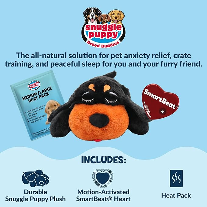 Snuggle Puppy Original for Large Breeds - Heartbeat Puppy for Dogs - Pet Distress Relief and Calming Aid - Comfort Dog Toy - Behavioral Training and Sleep Aid Cuddle Buddy - Rottie/Doberman