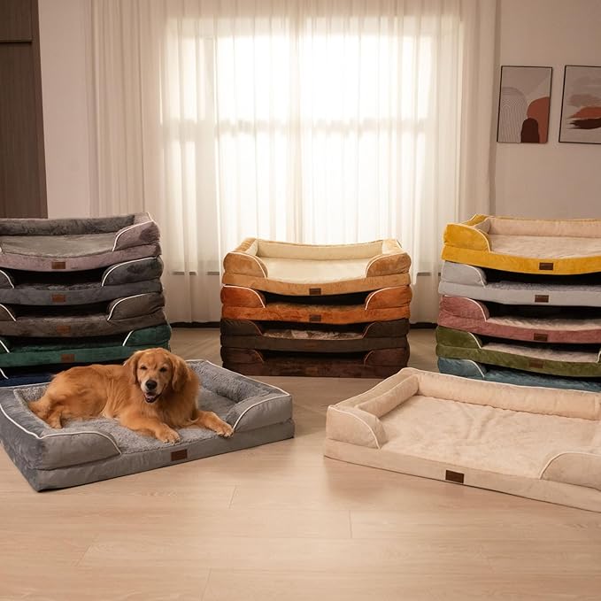 Comfort Expression Orthopedic Dog Bed for Extra Large Dogs 42x30 Inch, Waterproof Egg Crate Foam XL Pet Bed with Removable Bolsters, Dog Couch with Washable Cover & Non-Slip Bottom, Olive Green
