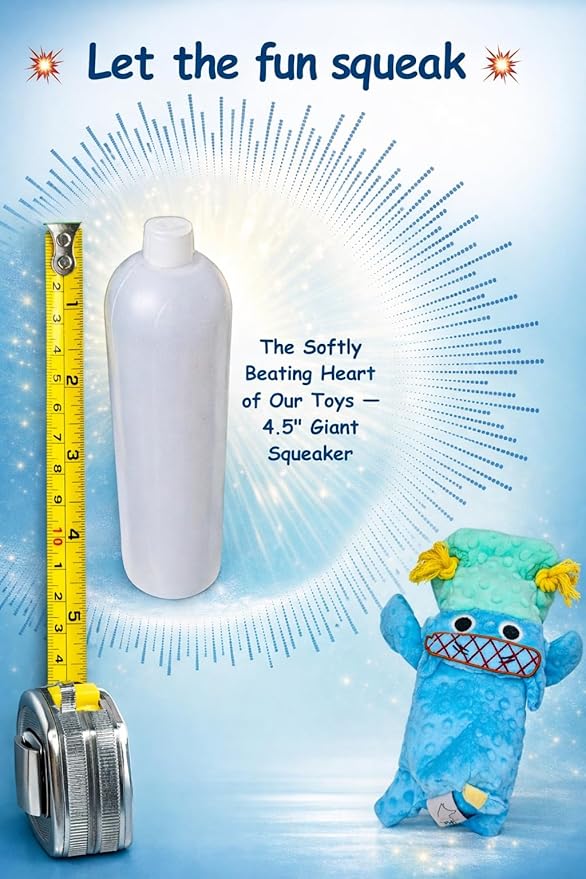 4 in 1 Squeaky Dog Toy - No Stuffing Dog Toy with Ropes, Squeaker & Surprise ball-like play item for Small Medium Large Breeds - for Chewing, Tug of war, Fetch-Soft Pet-Safe Materials-Blue Plush Hippo