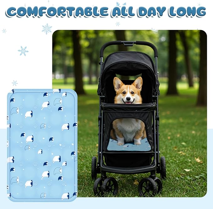 Nuanchu Dog Stroller Cooling Mat Waterproof Outdoor Pet Cooling Mat Washable Summer Cat Sleeping Blanket for Pet Stroller(11.81 x 19.69 Inches,Sky Blue Bear)