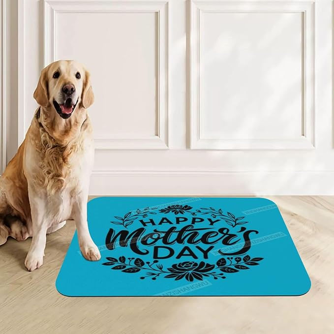 Dog Food Mat Happy Mother's Day Floral Gift for Mom Eq Absorbent Water Bowl Mats Cat Pet Feeding Placemats 24x16In