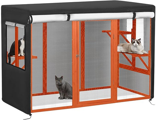 Catio Cover,72.5" L x 33" W x 44.5" H Cover for Catio Outdoor Cat Enclosure Waterproof, 420D Cat Cage Covers for Nyeekoy Cats Catios, Outdoor Cats Enclosure Covers(Black)(Catios Not Included)