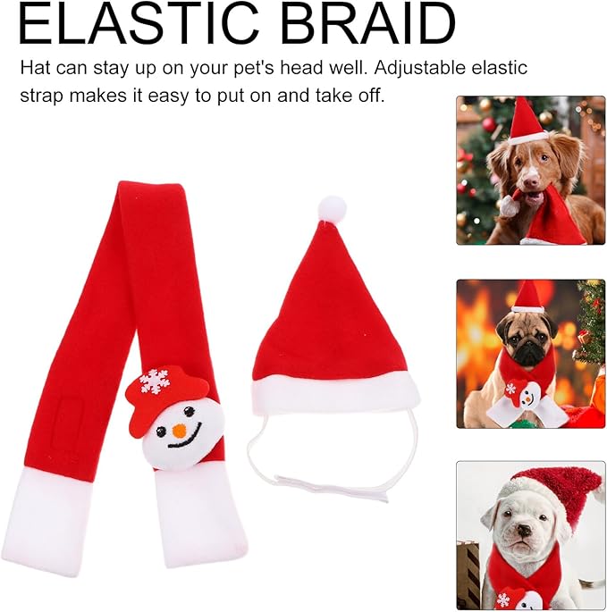 Amosfun Christmas Dog Scarf and Santa Hat Set, 2pcs Holiday Pet Costume Accessories, Soft Festive Pet Collar and Cap for Dogs and Cats, for Christmas Party Supplies