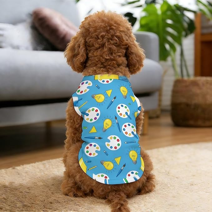 Summer Pet Clothes for Small Dogs Cats, Art Supplies Cute Blue Sun Protection Cooling Pet Vest, Sleeveless Breathable Puppy Dog Tank Top for Hot Weather Walking, X-Small