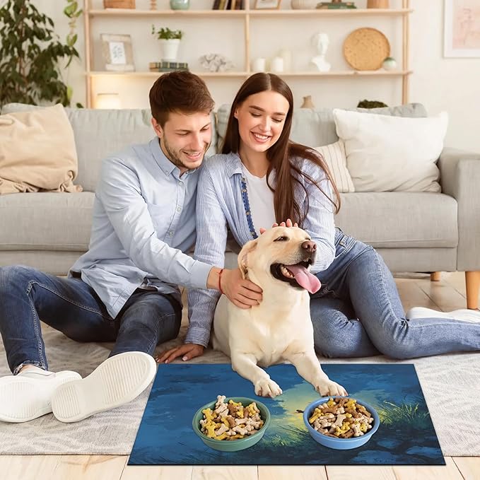 Blue Skys Dog Food Mat for Floors Absorbent, Quick Dry Water Dispenser Mat for Food, Water, Pet Supplies 16" x 24", Grass