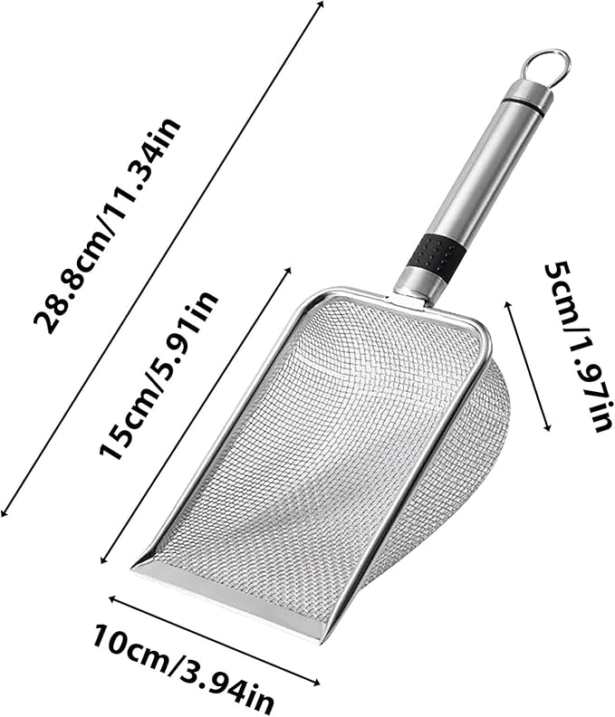 Stainless Steel Cat Litter Scoop, Mesh Shove, Kitty Metal Scooper, Deep Shovel, Long Handle, Poop Sifting, Kitten Pooper Lifter, Durable, Heavy Duty, for Litter Box