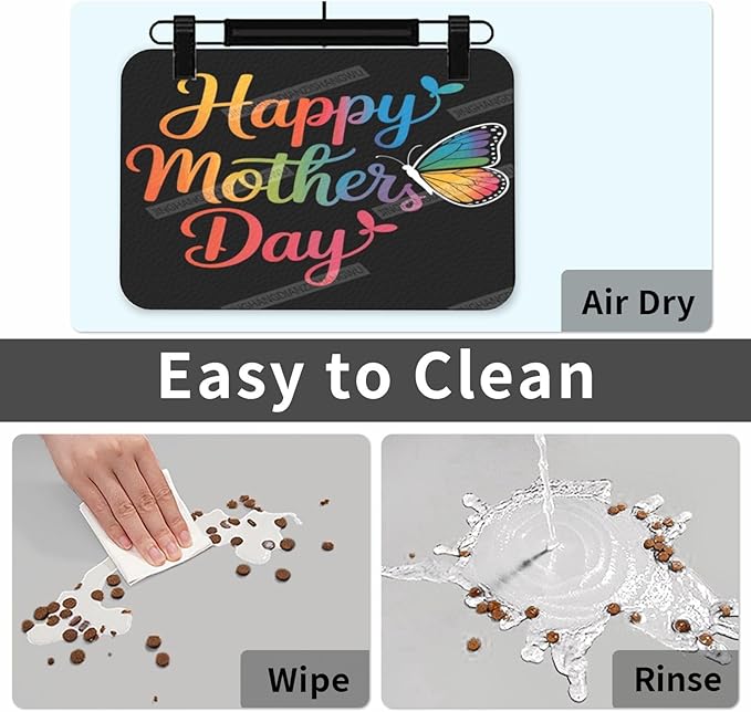 Pet Feeding Mat for Floors Waterproof Dog Mat for Food and Water Butterfly Happy Mother's Day Floral Gift Mom Bz Absorbent Quick Dry Non Slip Mats Cat Bowls 24x16In