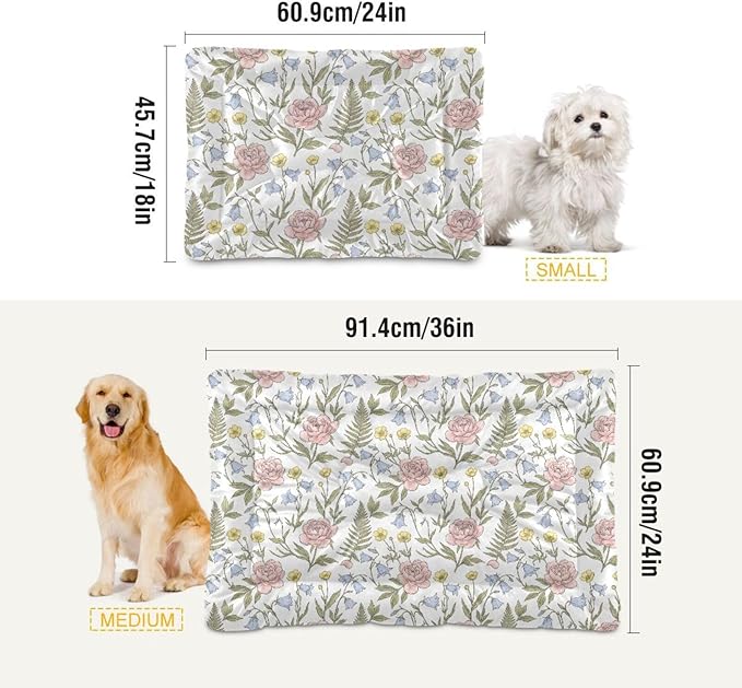 Dog Bed for Crate Washable Pet Sleep Pad, Floral Print Kennel Mat with Non-Slip Bottom, Soft Fluffy Supplies Pet for Dogs and Cats (36x24 inch)