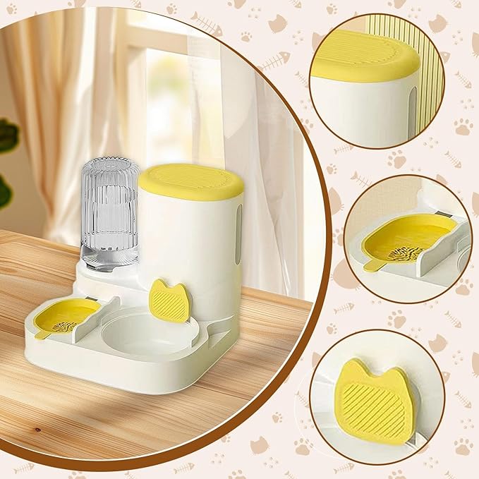 Automatic Dog Feeder and Water Dispenser Dog Bowl Household Portable Automatic Pet Feeder Food Feed for Small Dogs Kitten, Yellow