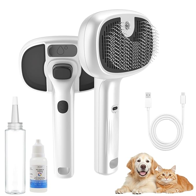 4 in 1 Cat Steam Brush, Self-Cleaning Pet Steam Brush with 2 Water Spray Modes, Large Capacity Tank, Steaming Dog Brush for Shedding,Massaging,Cleaning,Grooming