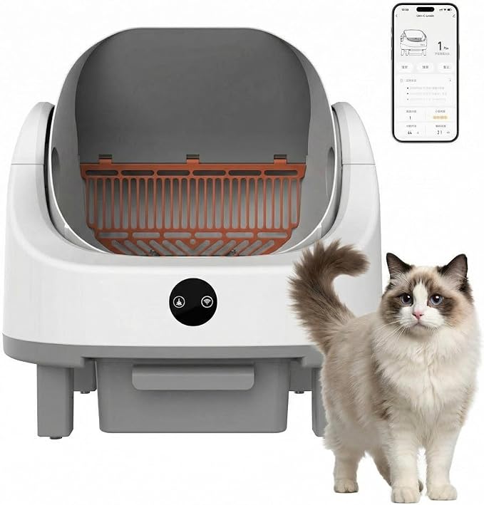 GarveeLife Self Cleaning Litter Box,Automatic Cat Litter Box, Open-Top Robot with APP Control & Real-Time Monitor, Odor Control for Multiple Cats, 96l Capacity, Infrared Safety Sensor - Gray