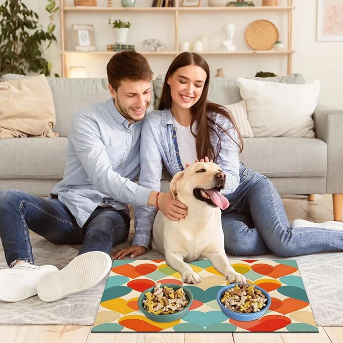 Love Dog Food Mat for Floors Absorbent, Quick Dry Water Dispenser Mat for Food, Water, Pet Supplies 24" x 32", Colorful Heart