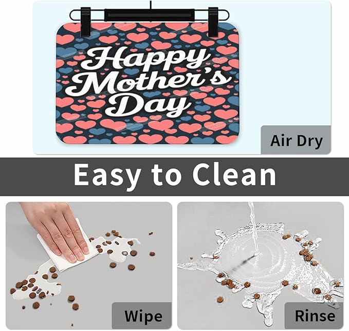 Absorbent Dog Water Cat Mat for Food Water Bowl Quick Dry Heart Happy Mother's Day Floral Gift for Mom Fk Pet Feeding Mats No Stains Dog Food Mat Pet Accessories Supplies Cat Bowl Mats 18X12In