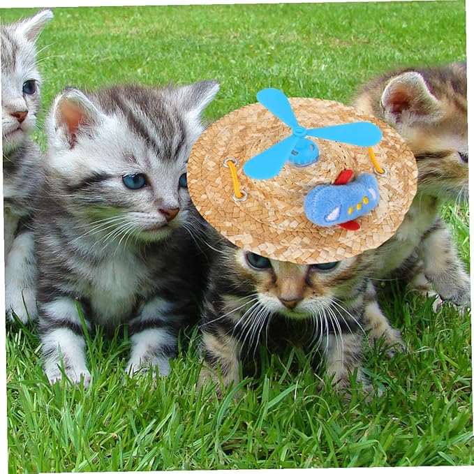 Pet Straw Hat Woven Airplane Cap Funny Photo Prop Decorative Hat for Dogs Large Size Pet Supplies