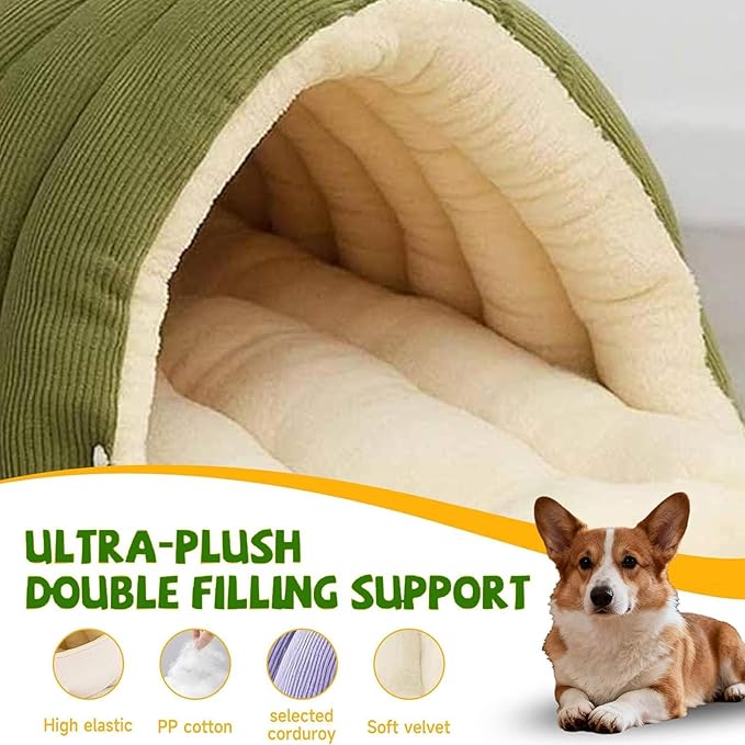 Cozy Monster Cat Bed, Cat Beds for Indoor Cats, Cat Cave Bed Cat Tent with Removable Cushion, Warm Cave Nest Sleeping Bed Puppy House for Cats Small Dogs, Anti-Anxiety Cuddler Beds(Green,L)