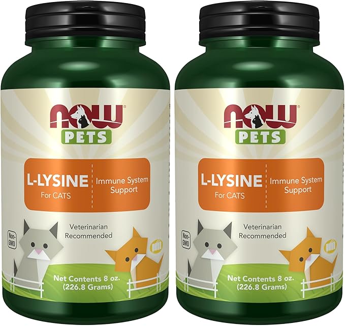 Now Pet Health,L-Lysine Supplement,Powder,Formulated for Cats,NASC Certified,8-Ounce,(Pack of 2)
