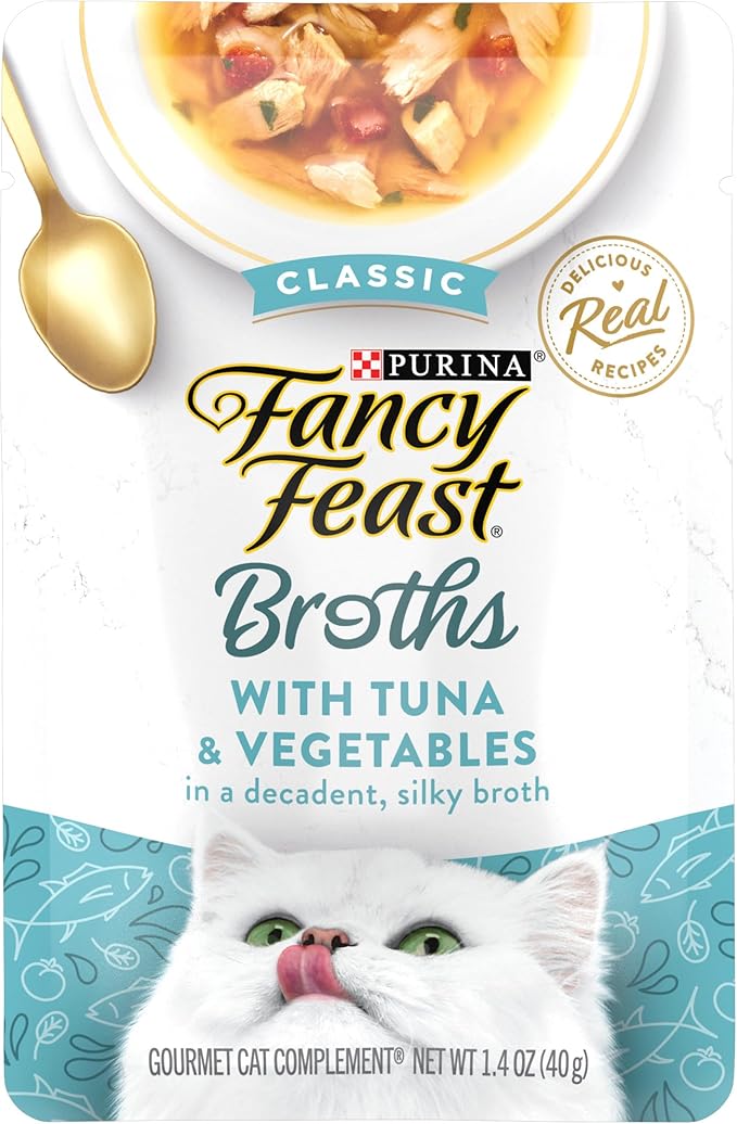 Purina Fancy Feast Lickable Wet Cat Food Broth Topper Classic Complement Tuna and Vegetable - (Pack of 16) 1.4 oz. Pouches